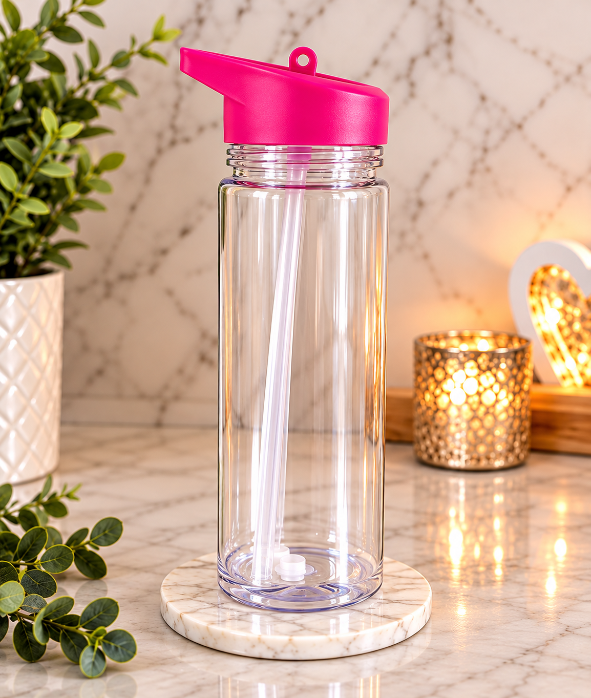 16oz clear bottle with pink lid