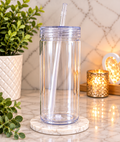 Clear tumbler with straw