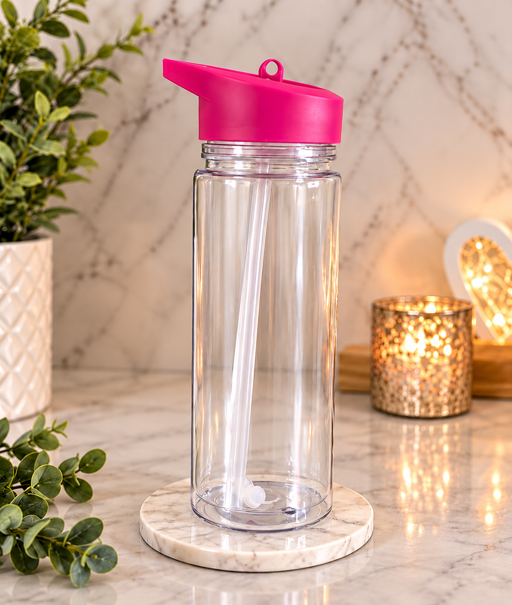 Clear bottle with pink lid